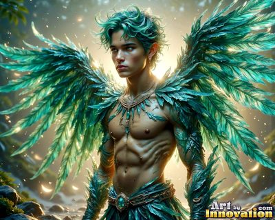 Male angels with luminous wings, holy light, and fallen legend. Cinematic UHD art.