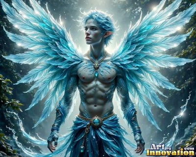 Male angels with luminous wings, holy light, and fallen legend. Cinematic UHD art.