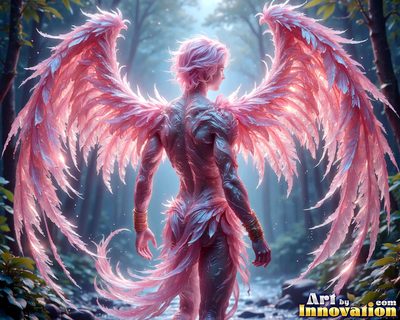 Male angels with luminous wings, holy light, and fallen legend. Cinematic UHD art.