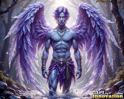 Male angels with luminous wings, holy light, and fallen legend. Cinematic UHD art.