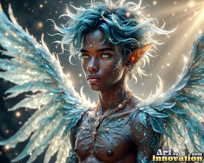 Male angels with luminous wings, holy light, and fallen legend. Cinematic UHD art.