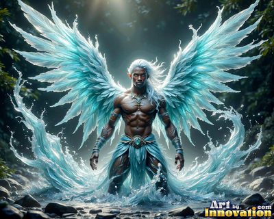 Male angels with luminous wings, holy light, and fallen legend. Cinematic UHD art.