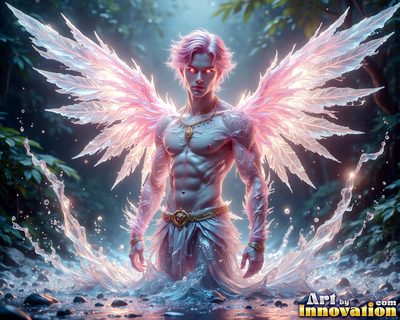 Male angels with luminous wings, holy light, and fallen legend. Cinematic UHD art.