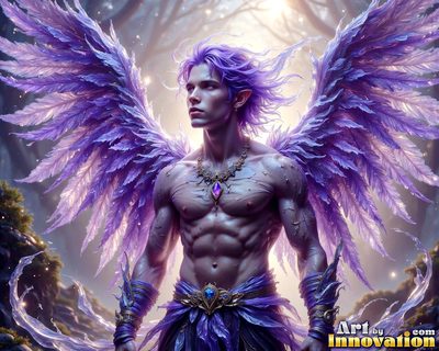 Male angels with luminous wings, holy light, and fallen legend. Cinematic UHD art.