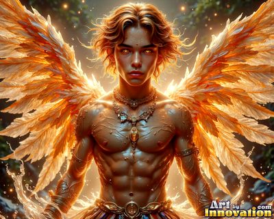 Male angels with luminous wings, holy light, and fallen legend. Cinematic UHD art.