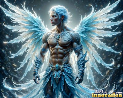 Male angels with luminous wings, holy light, and fallen legend. Cinematic UHD art.