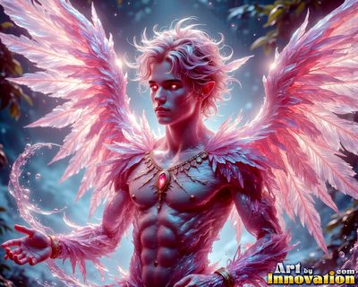 Male angels with luminous wings, holy light, and fallen legend. Cinematic UHD art.