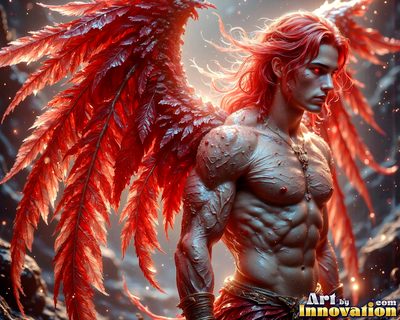 Male angels with luminous wings, holy light, and fallen legend. Cinematic UHD art.