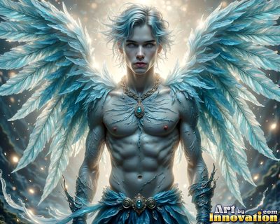 Male angels with luminous wings, holy light, and fallen legend. Cinematic UHD art.