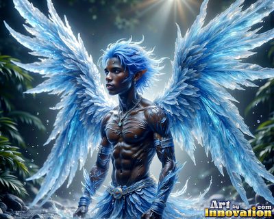 Male angels with luminous wings, holy light, and fallen legend. Cinematic UHD art.