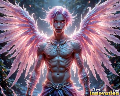 Male angels with luminous wings, holy light, and fallen legend. Cinematic UHD art.