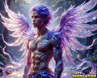 Male angels with luminous wings, holy light, and fallen legend. Cinematic UHD art.
