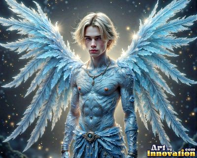 Male angels with luminous wings, holy light, and fallen legend. Cinematic UHD art.