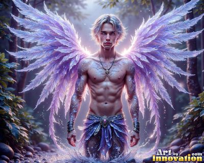 Male angels with luminous wings, holy light, and fallen legend. Cinematic UHD art.