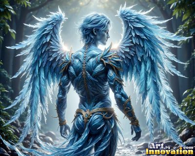 Male angels with luminous wings, holy light, and fallen legend. Cinematic UHD art.