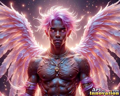 Male angels with luminous wings, holy light, and fallen legend. Cinematic UHD art.