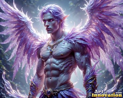 Male angels with luminous wings, holy light, and fallen legend. Cinematic UHD art.