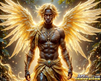 Male angels with luminous wings, holy light, and fallen legend. Cinematic UHD art.