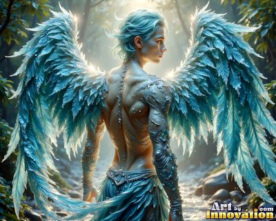 Male angels with luminous wings, holy light, and fallen legend. Cinematic UHD art.