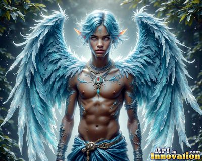 Male angels with luminous wings, holy light, and fallen legend. Cinematic UHD art.