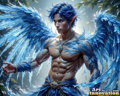 Male angels with luminous wings, holy light, and fallen legend. Cinematic UHD art.