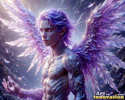 Male angels with luminous wings, holy light, and fallen legend. Cinematic UHD art.