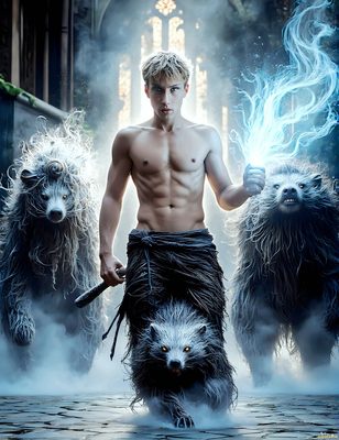 Male magic and myth: dragons, mages, elves, and sorcery. Cinematic UHD art.