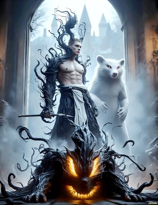 Male magic and myth: dragons, mages, elves, and sorcery. Cinematic UHD art.
