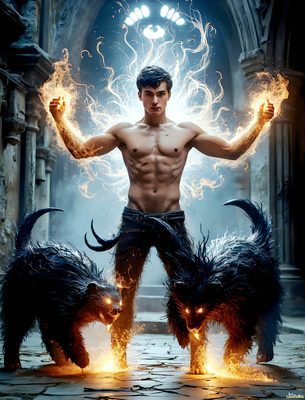 Male magic and myth: dragons, mages, elves, and sorcery. Cinematic UHD art.