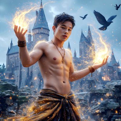 Male magic and myth: dragons, mages, elves, and sorcery. Cinematic UHD art.