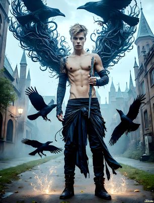 Male magic and myth: dragons, mages, elves, and sorcery. Cinematic UHD art.