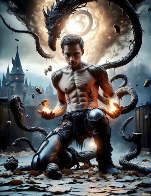 Male magic and myth: dragons, mages, elves, and sorcery. Cinematic UHD art.