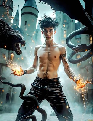Male magic and myth: dragons, mages, elves, and sorcery. Cinematic UHD art.