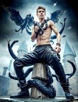 Male magic and myth: dragons, mages, elves, and sorcery. Cinematic UHD art.