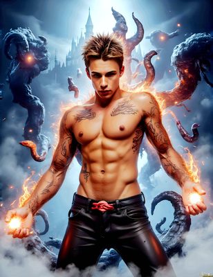 Male magic and myth: dragons, mages, elves, and sorcery. Cinematic UHD art.