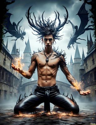 Male magic and myth: dragons, mages, elves, and sorcery. Cinematic UHD art.