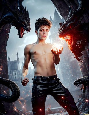 Male magic and myth: dragons, mages, elves, and sorcery. Cinematic UHD art.