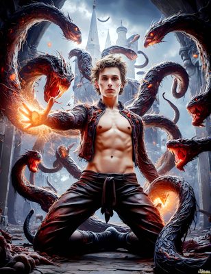 Male magic and myth: dragons, mages, elves, and sorcery. Cinematic UHD art.