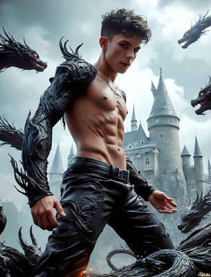 Male magic and myth: dragons, mages, elves, and sorcery. Cinematic UHD art.
