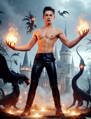 Male magic and myth: dragons, mages, elves, and sorcery. Cinematic UHD art.