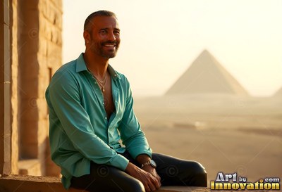 A smiling man sits outside in a green shirt, illuminated by warm afternoon light