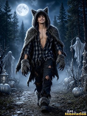 A man wearing a Halloween costume for men on a candlelit spooky set, posed to show off the outfit