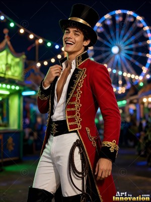A man dressed up for a Halloween party in a classic costume look, moody party light around him