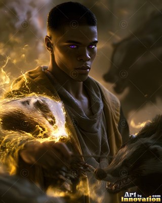 A young man summons badgers with bright yellow energy around his hands