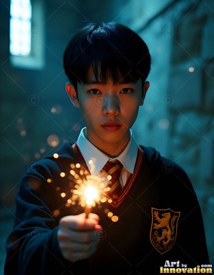 Young man in a school uniform holding a sparkler