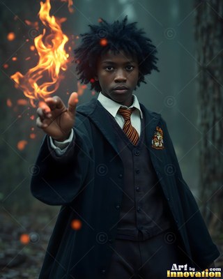 A young man casts bright orange fire from his outstretched hand in a dark forest