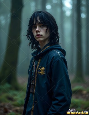 Standing in a foggy forest, a young man with dark hair wears a blue jacket