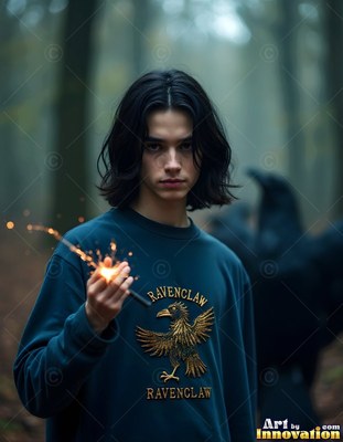 A dark-haired man holding a sparkler in misty woods