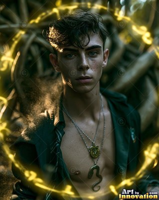 A young man stands facing forward inside a ring of yellow light