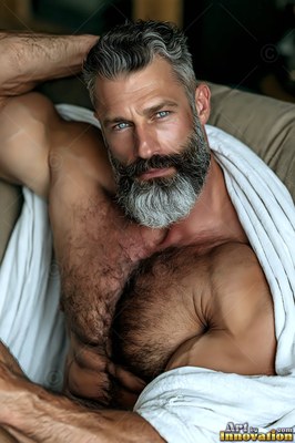 On a soft couch, a strong man with a silver beard rests under a white blanket